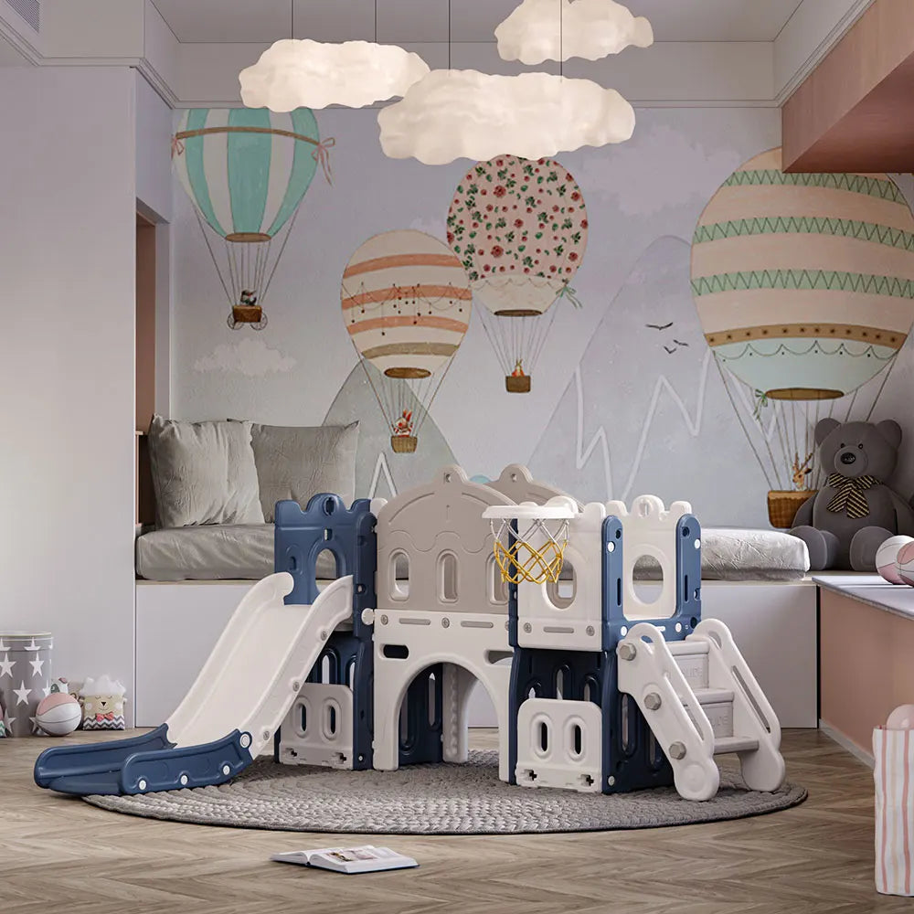 BabyBlush Indoor Kids Playset with Slide & Basketball Hoop