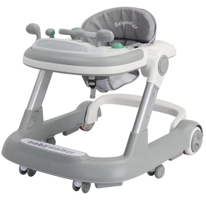 2 in 1 Baby Walker, Toddler Baby Push Walker with Removable Feeding Tray and Music Tray(Without Battery), Foldable Walker
