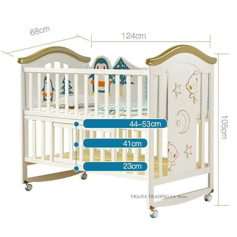 1.2m Convertible Wooden Baby Crib with Diaper Table & Mosquito Net