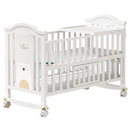 Solid Wood Baby Crib – European Style Movable Newborn Cradle