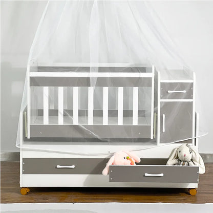 Modern Solid Pine Convertible Baby Crib with Storage Drawers