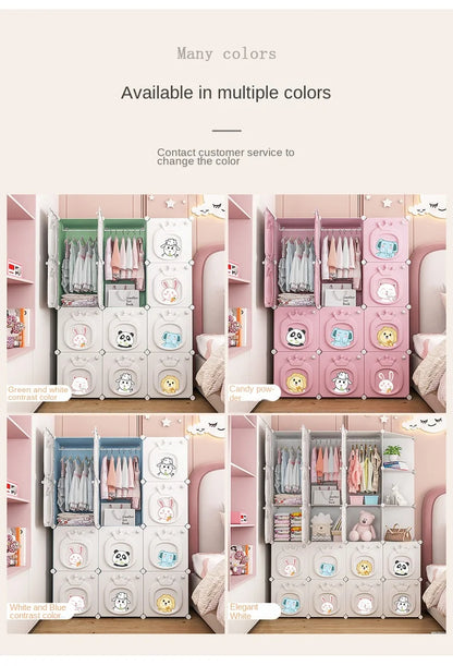 Modern Simplicity Children Bedroom Furniture Folding Wardrobe Cabinets Storage Locker Plastic Collapsible Box Clothes Closet