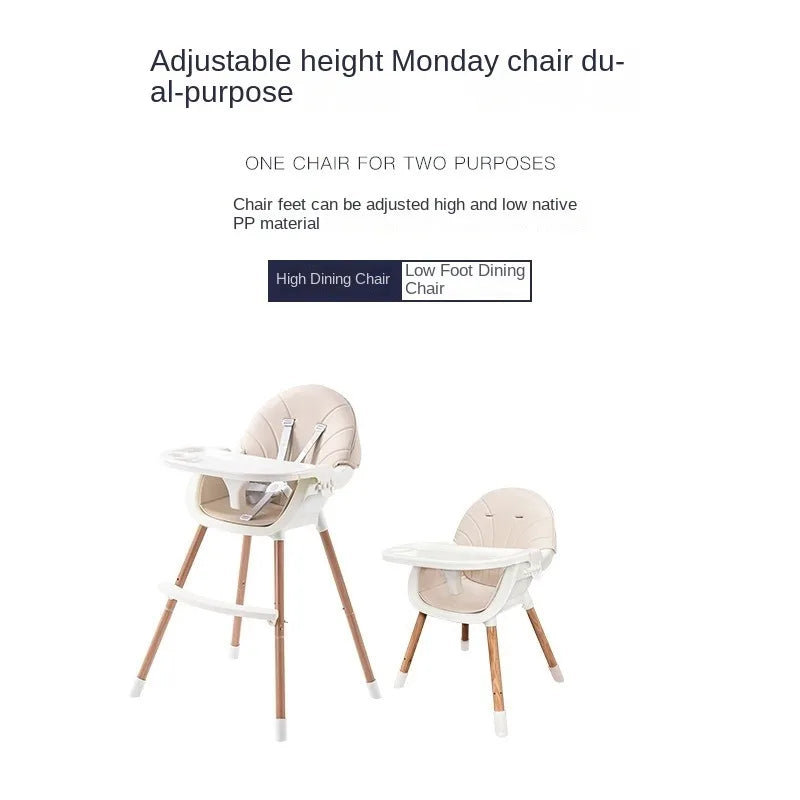 Convertible Baby High Chair, Highchair/Booster/Chair with Removable Tray, Adjustable Metal Legs, 5-Point Harness PU Cushion