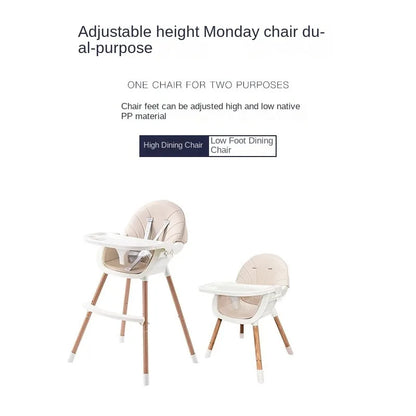 Convertible Baby High Chair, Highchair/Booster/Chair with Removable Tray, Adjustable Metal Legs, 5-Point Harness PU Cushion