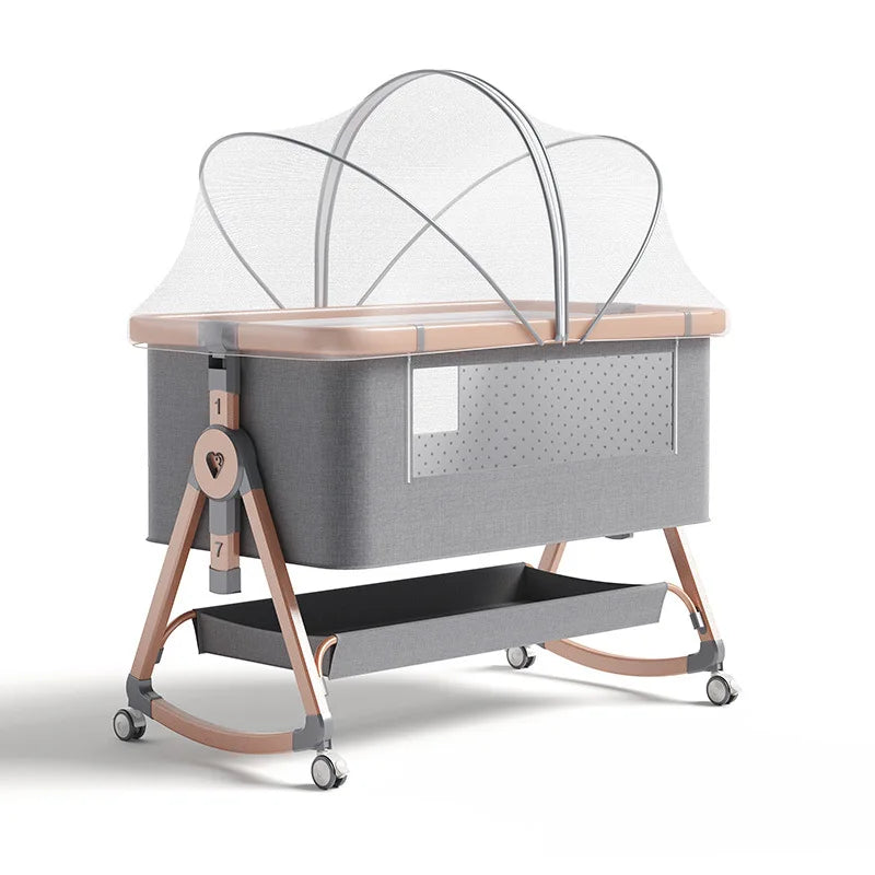Multifunctional Baby Crib – Adjustable Height, Foldable & Movable