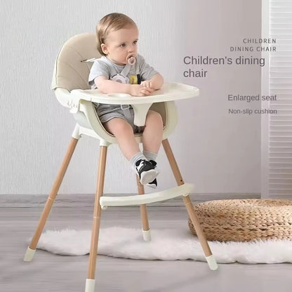 Convertible Baby High Chair, Highchair/Booster/Chair with Removable Tray, Adjustable Metal Legs, 5-Point Harness PU Cushion