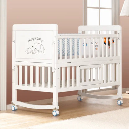 European Style 6-in-1 White Wooden Baby Crib