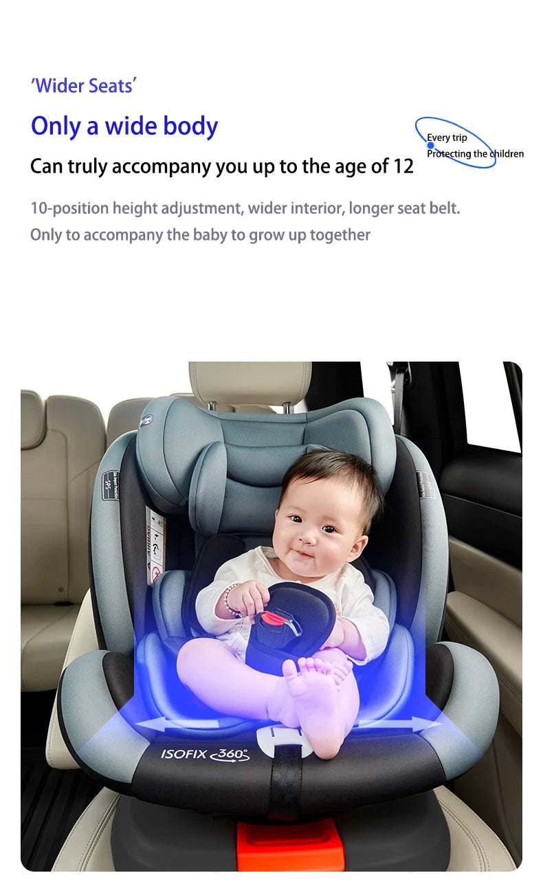 Child Car Safety Seats with ISOFIX for Baby Adjustable 360 Rotating Direction Angle 0-12 Years Suitable Car Seat with Footrest