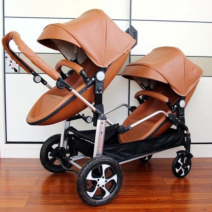 New Eggshell Twin Stroller Two-way Twin Stroller 2-in-1 Twin Children's Stroller Double Sleeping Basket with Adjustable Angle
