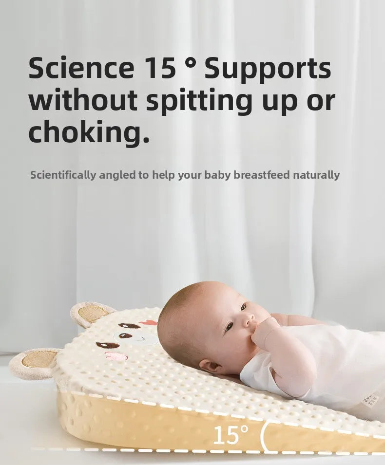 Baby Slope Pillow - Breathable Newborn Pillow for Preventing Milk Choking and Spitting Up - Lying-Down Feeding and Sleeping Aid
