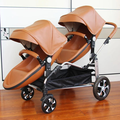 New Eggshell Twin Stroller Two-way Twin Stroller 2-in-1 Twin Children's Stroller Double Sleeping Basket with Adjustable Angle