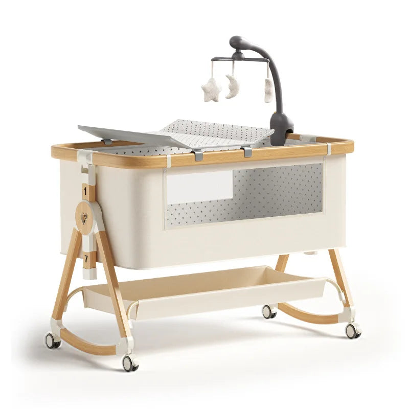 Multifunctional Baby Crib – Adjustable Height, Foldable & Movable