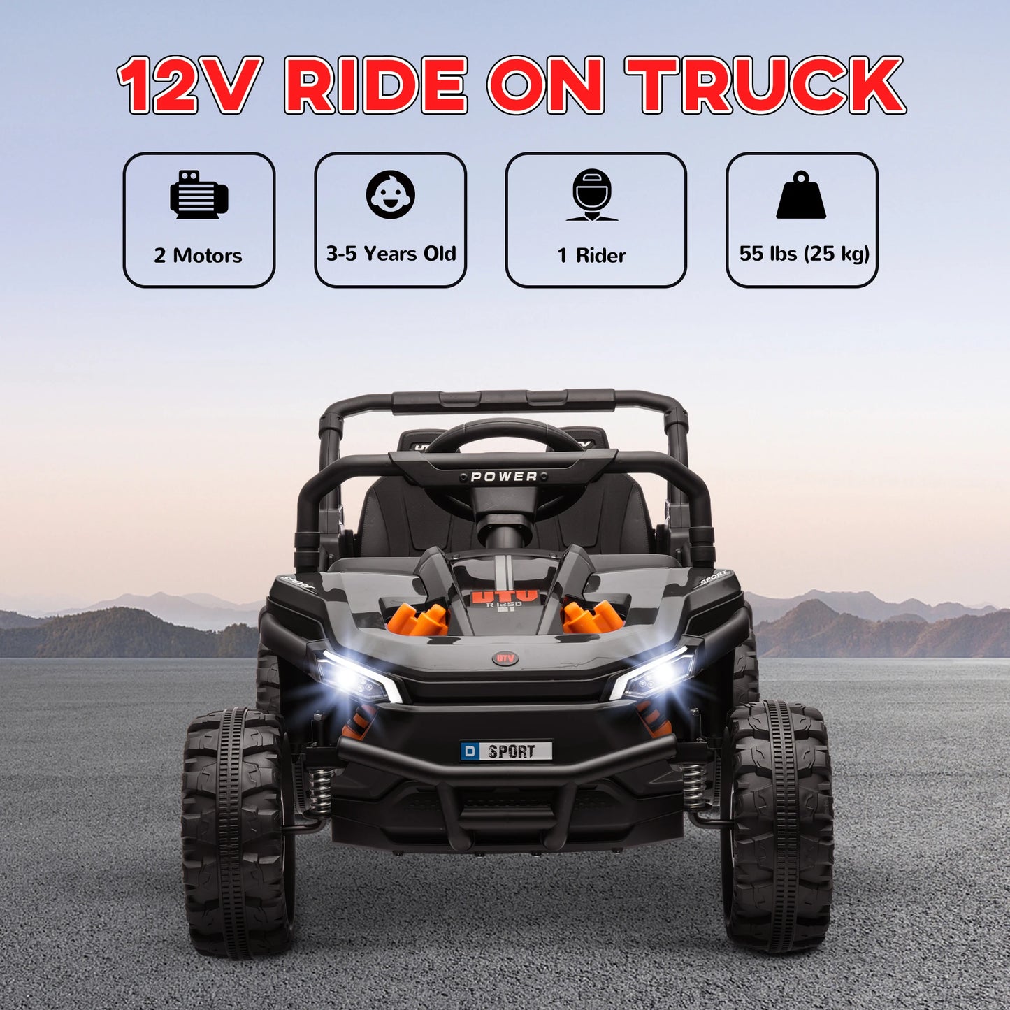 12V Kids Electric UTV Ride-On Truck with Lights & USB