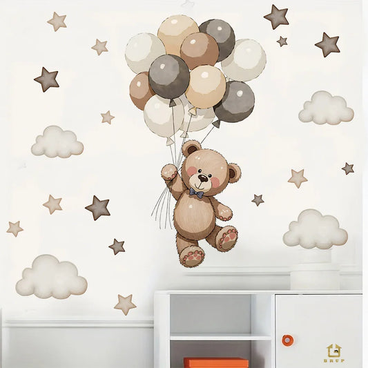 Dreamy Bear Balloon Wall Stickers – Soft, Sweet & Magical