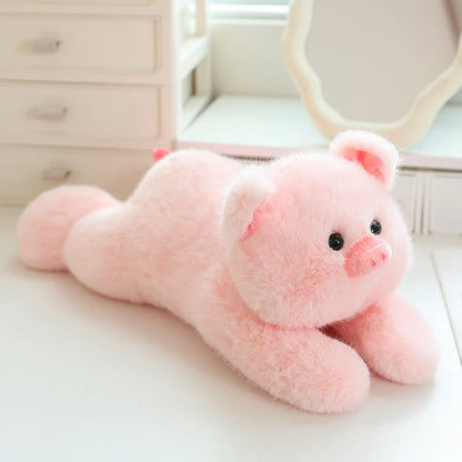 Pink Pig Soft Stuffed Plush Toys Lie Down Cute Pig Dolls Love Tail Cushion Stuffed Plushies Valentine's Day Gifts For Girls