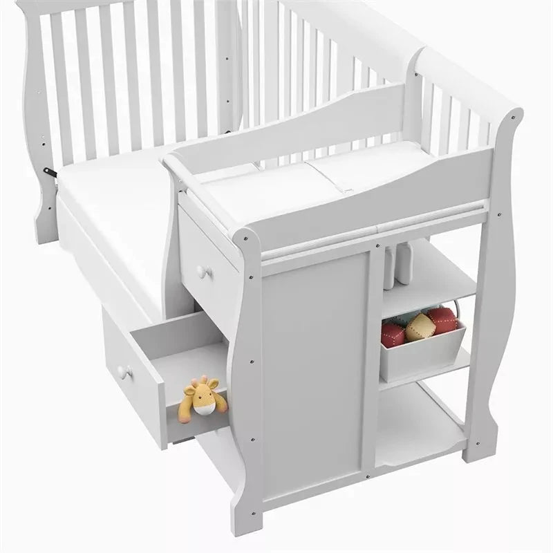 Luxury European Pine Wood Baby Crib with Changing Table & Storage Drawers