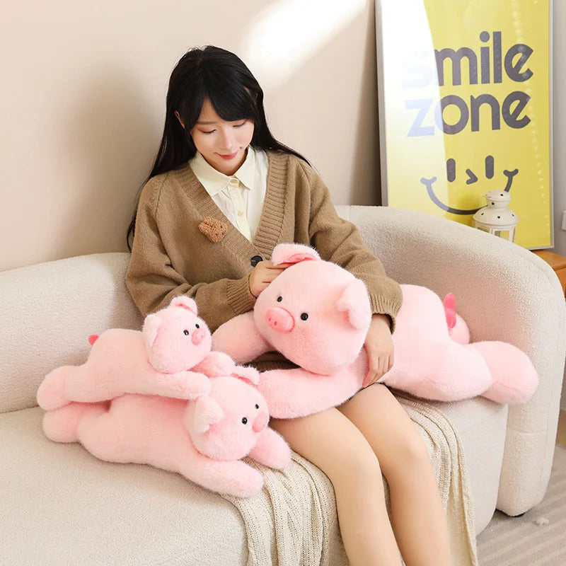 Pink Pig Soft Stuffed Plush Toys Lie Down Cute Pig Dolls Love Tail Cushion Stuffed Plushies Valentine's Day Gifts For Girls