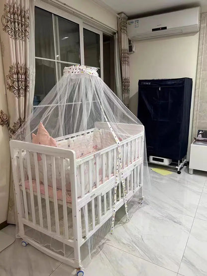 European Style 6-in-1 White Wooden Baby Crib