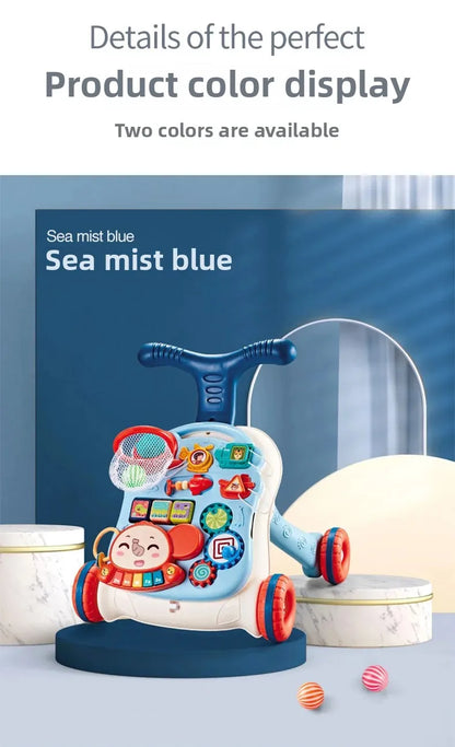 Three-in-One Early Education Baby Walker Stroller Steerable Anti-Tip Multifunctional Toddler Toy Car for Babies Learning to Walk