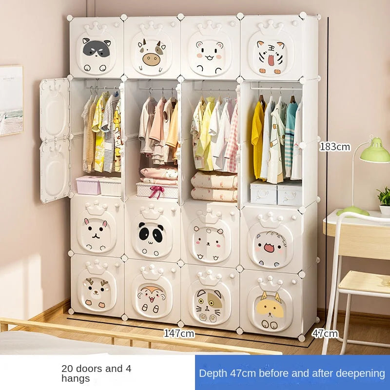 Modern Simplicity Children Bedroom Furniture Folding Wardrobe Cabinets Storage Locker Plastic Collapsible Box Clothes Closet