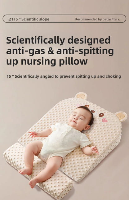 Baby Slope Pillow - Breathable Newborn Pillow for Preventing Milk Choking and Spitting Up - Lying-Down Feeding and Sleeping Aid