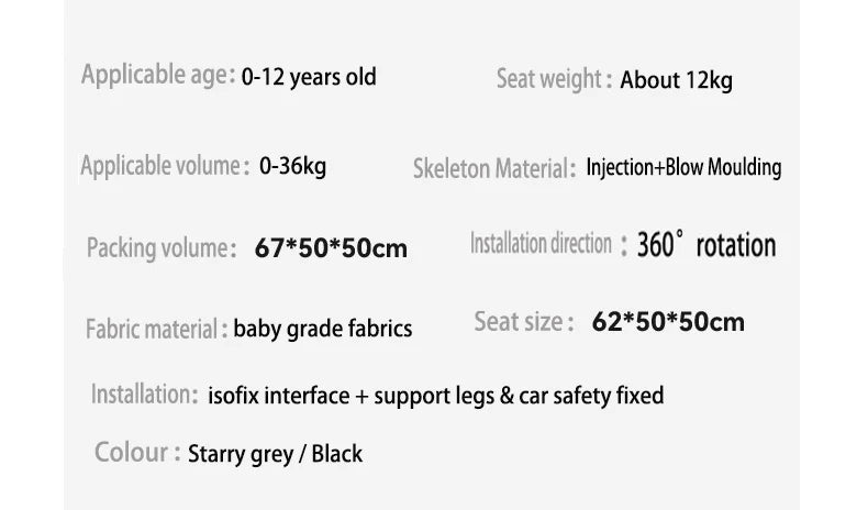 Child Car Safety Seats with ISOFIX for Baby Adjustable 360 Rotating Direction Angle 0-12 Years Suitable Car Seat with Footrest