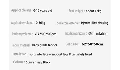 Child Car Safety Seats with ISOFIX for Baby Adjustable 360 Rotating Direction Angle 0-12 Years Suitable Car Seat with Footrest