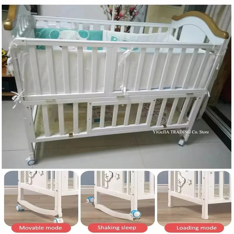 1.2m Convertible Wooden Baby Crib with Diaper Table & Mosquito Net