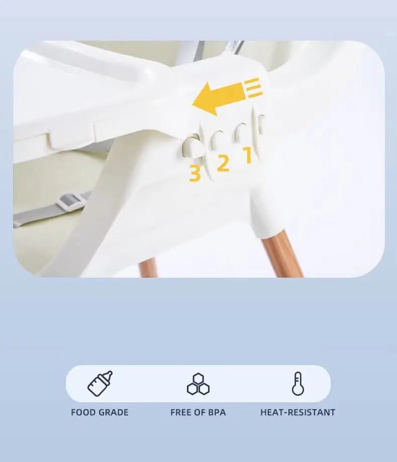 Convertible Baby High Chair, Highchair/Booster/Chair with Removable Tray, Adjustable Metal Legs, 5-Point Harness PU Cushion