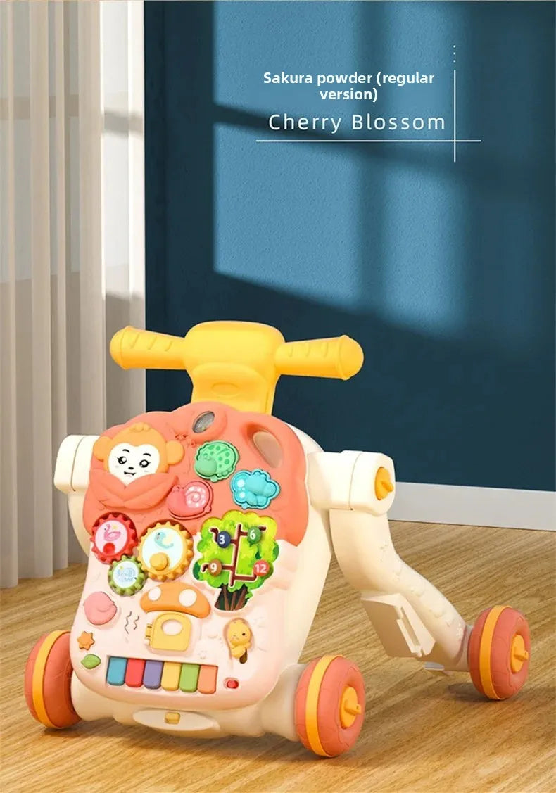 Three-in-One Early Education Baby Walker Stroller Steerable Anti-Tip Multifunctional Toddler Toy Car for Babies Learning to Walk