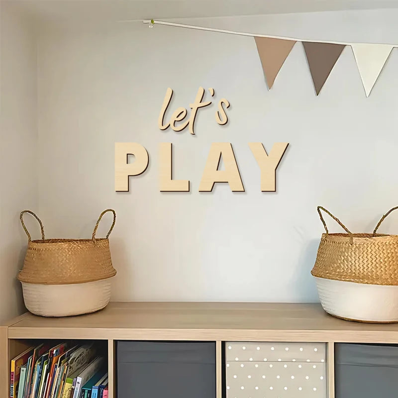 “Let’s Play” Wooden Wall Sign – Playroom Magic Starts Here
