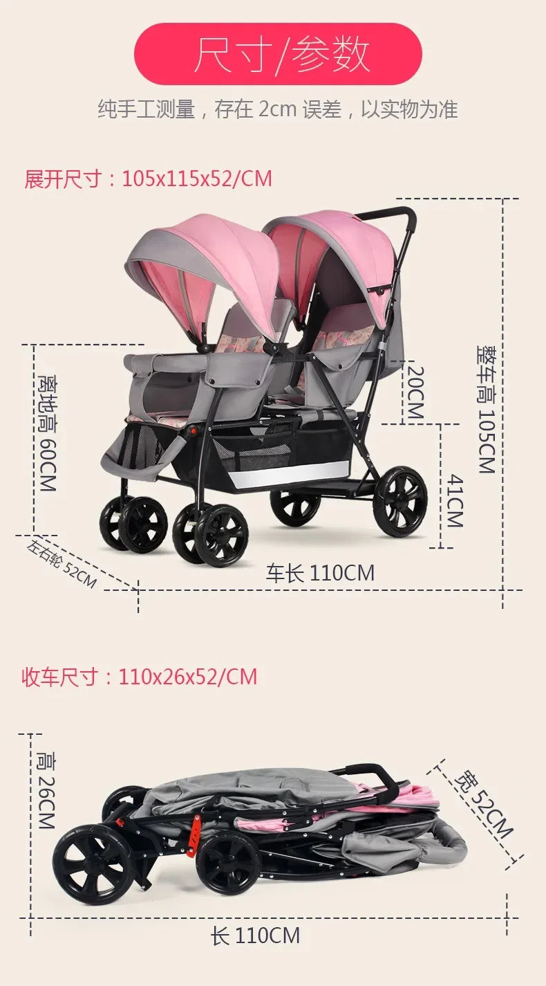 2025The Twin Strollers Sit Back and Forth in The Wheelbarrow, The Size of The Trolley, The Twin Trolley Can Sit and Lie Down.