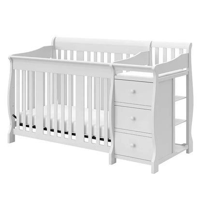 Luxury European Pine Wood Baby Crib with Changing Table & Storage Drawers