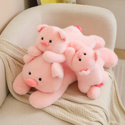 Pink Pig Soft Stuffed Plush Toys Lie Down Cute Pig Dolls Love Tail Cushion Stuffed Plushies Valentine's Day Gifts For Girls
