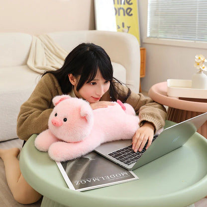Pink Pig Soft Stuffed Plush Toys Lie Down Cute Pig Dolls Love Tail Cushion Stuffed Plushies Valentine's Day Gifts For Girls