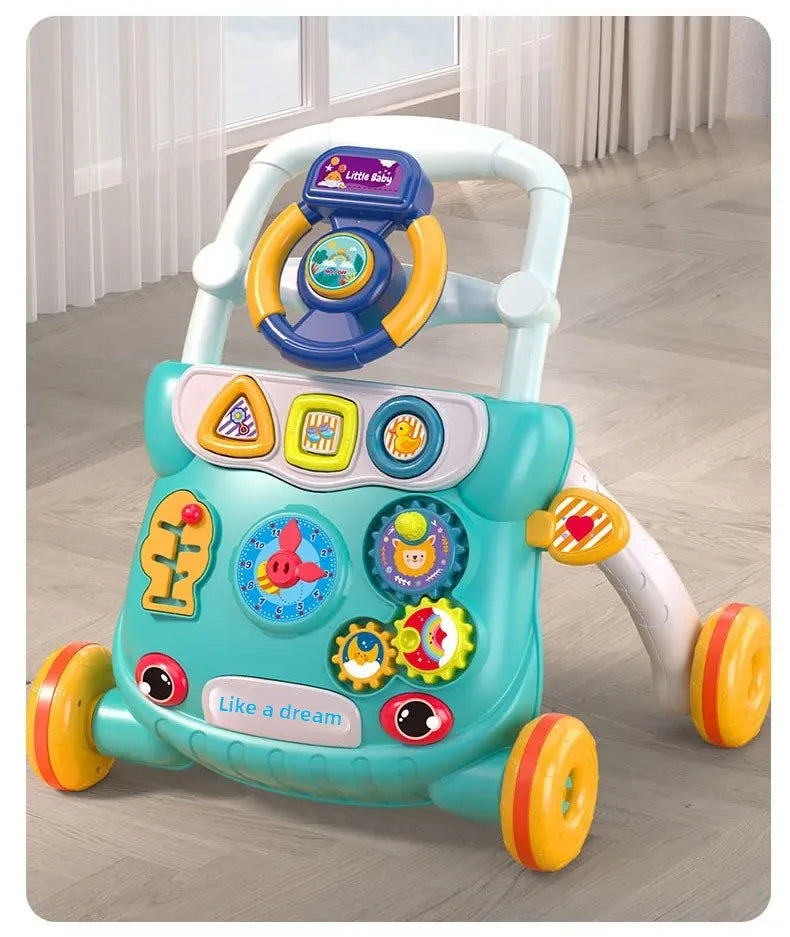 Three-in-One Early Education Baby Walker Stroller Steerable Anti-Tip Multifunctional Toddler Toy Car for Babies Learning to Walk