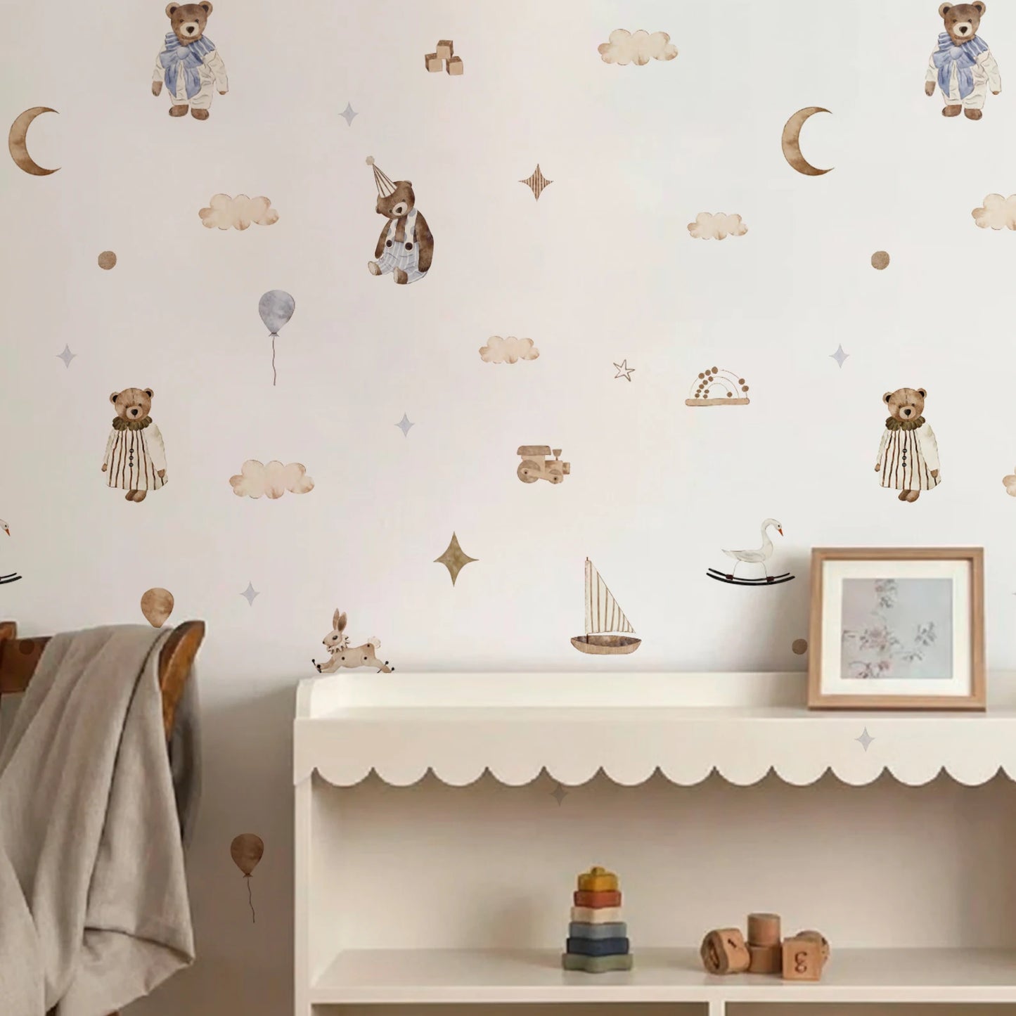 Boho Dream Teddy Wall Stickers – Neutral Nursery Decor
