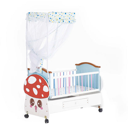 Classic White Wooden Baby Cot with Elephant Pattern, Storage Drawer & Net