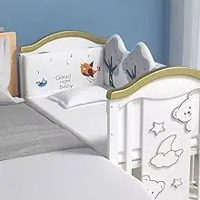 1.2m Convertible Wooden Baby Crib with Diaper Table & Mosquito Net