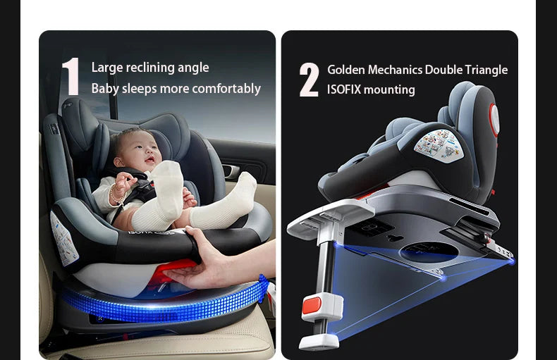 Child Car Safety Seats with ISOFIX for Baby Adjustable 360 Rotating Direction Angle 0-12 Years Suitable Car Seat with Footrest