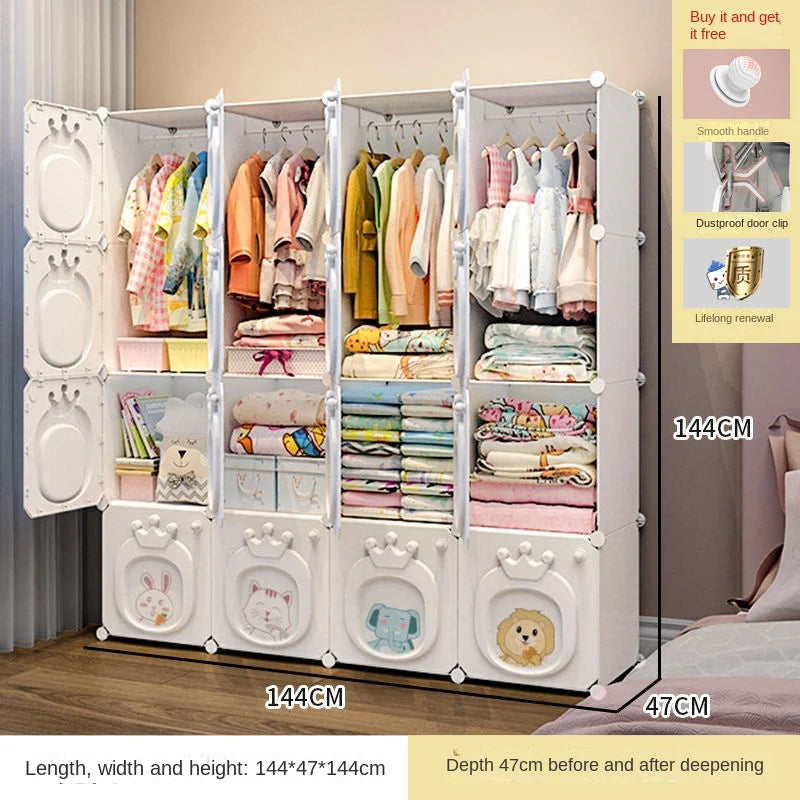 Modern Simplicity Children Bedroom Furniture Folding Wardrobe Cabinets Storage Locker Plastic Collapsible Box Clothes Closet