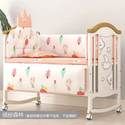 1.2m Convertible Wooden Baby Crib with Diaper Table & Mosquito Net
