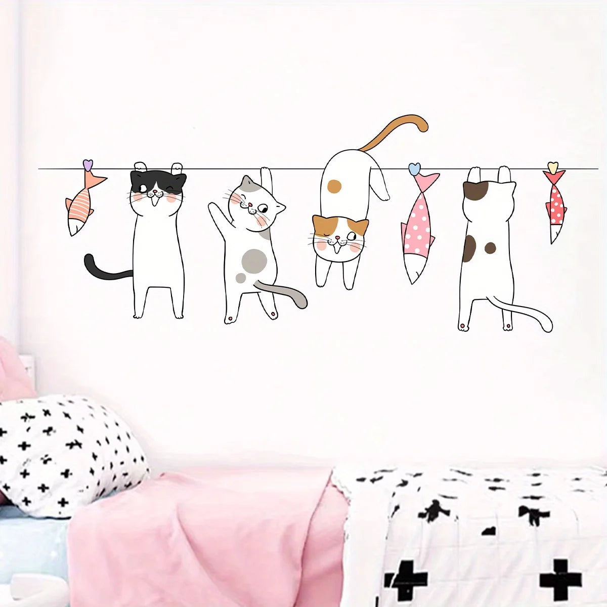 Cute Cat & Fish Wall Stickers – Playful Nursery Charm