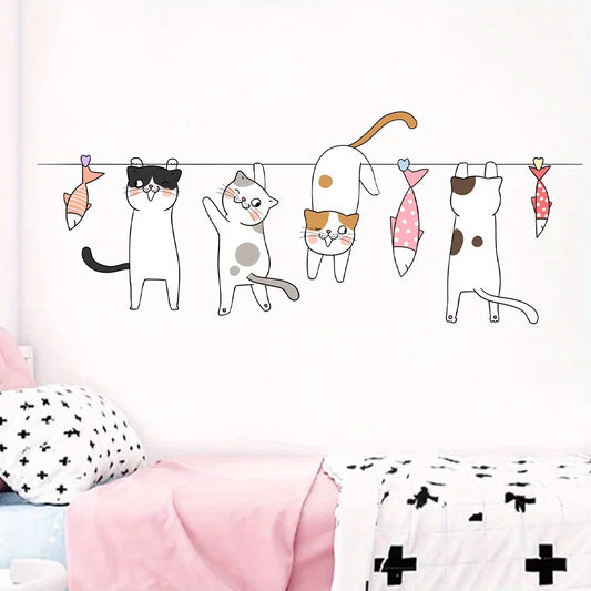 Cute Cat & Fish Wall Stickers – Playful Nursery Charm
