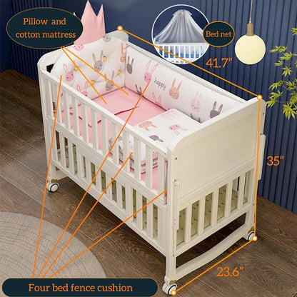 European Style 6-in-1 White Wooden Baby Crib