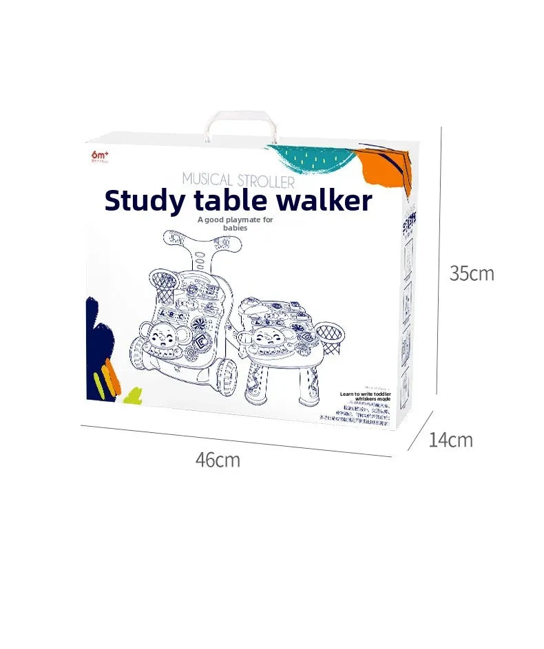 Three-in-One Early Education Baby Walker Stroller Steerable Anti-Tip Multifunctional Toddler Toy Car for Babies Learning to Walk