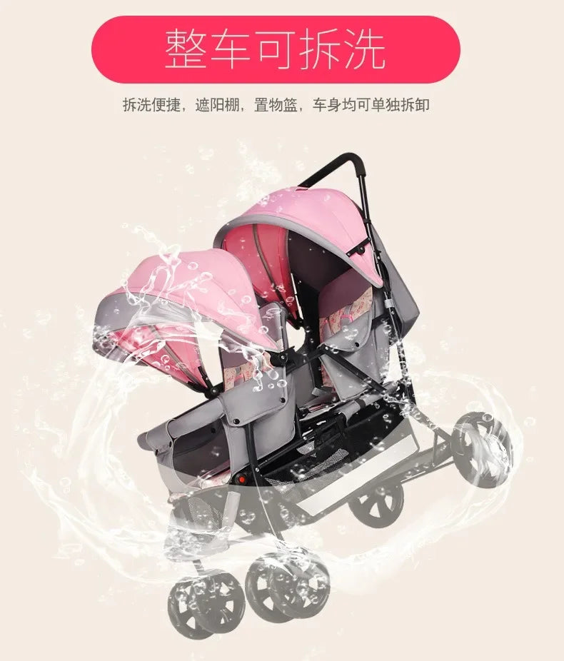 2025The Twin Strollers Sit Back and Forth in The Wheelbarrow, The Size of The Trolley, The Twin Trolley Can Sit and Lie Down.