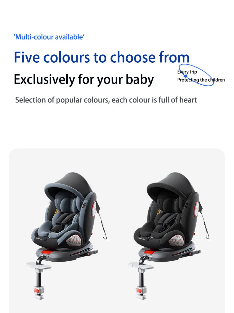 Child Car Safety Seats with ISOFIX for Baby Adjustable 360 Rotating Direction Angle 0-12 Years Suitable Car Seat with Footrest