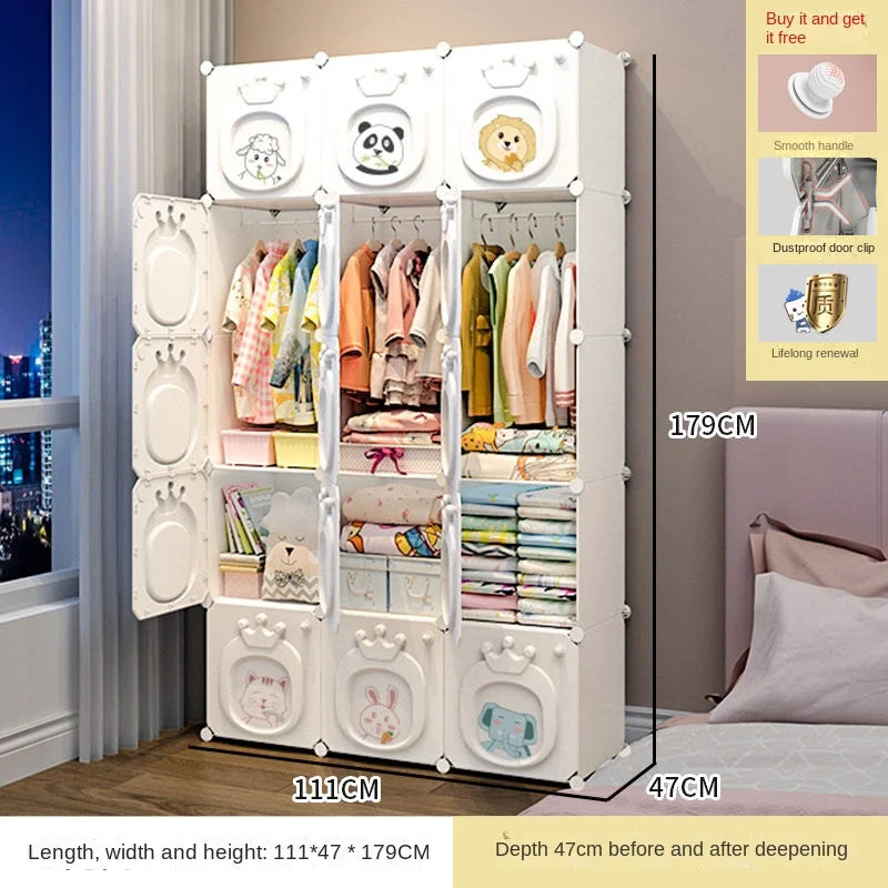 Modern Simplicity Children Bedroom Furniture Folding Wardrobe Cabinets Storage Locker Plastic Collapsible Box Clothes Closet