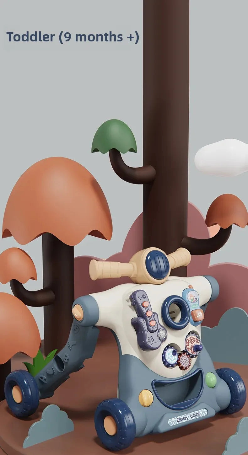 Three-in-One Early Education Baby Walker Stroller Steerable Anti-Tip Multifunctional Toddler Toy Car for Babies Learning to Walk